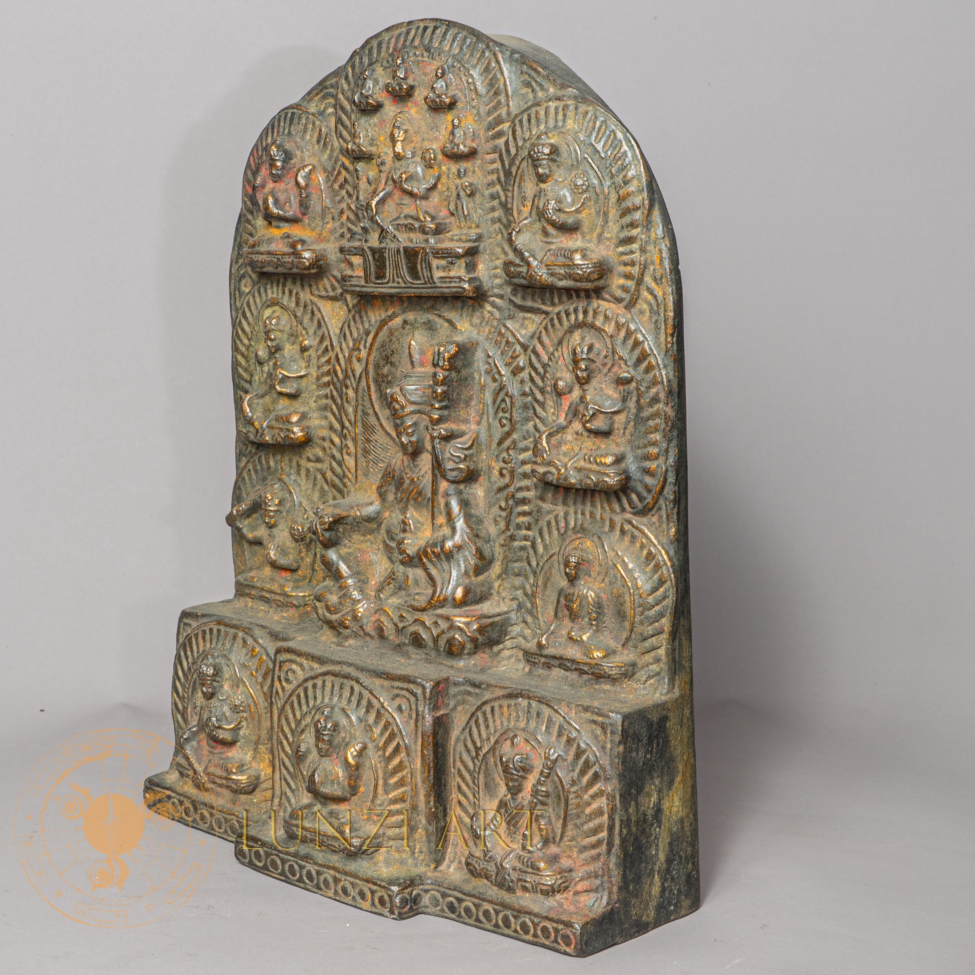 Guru Rinpoche Temple Altar | Hand-Carved Wood & Clay Padmasambhava Relief - w-s-sh-gra-0009