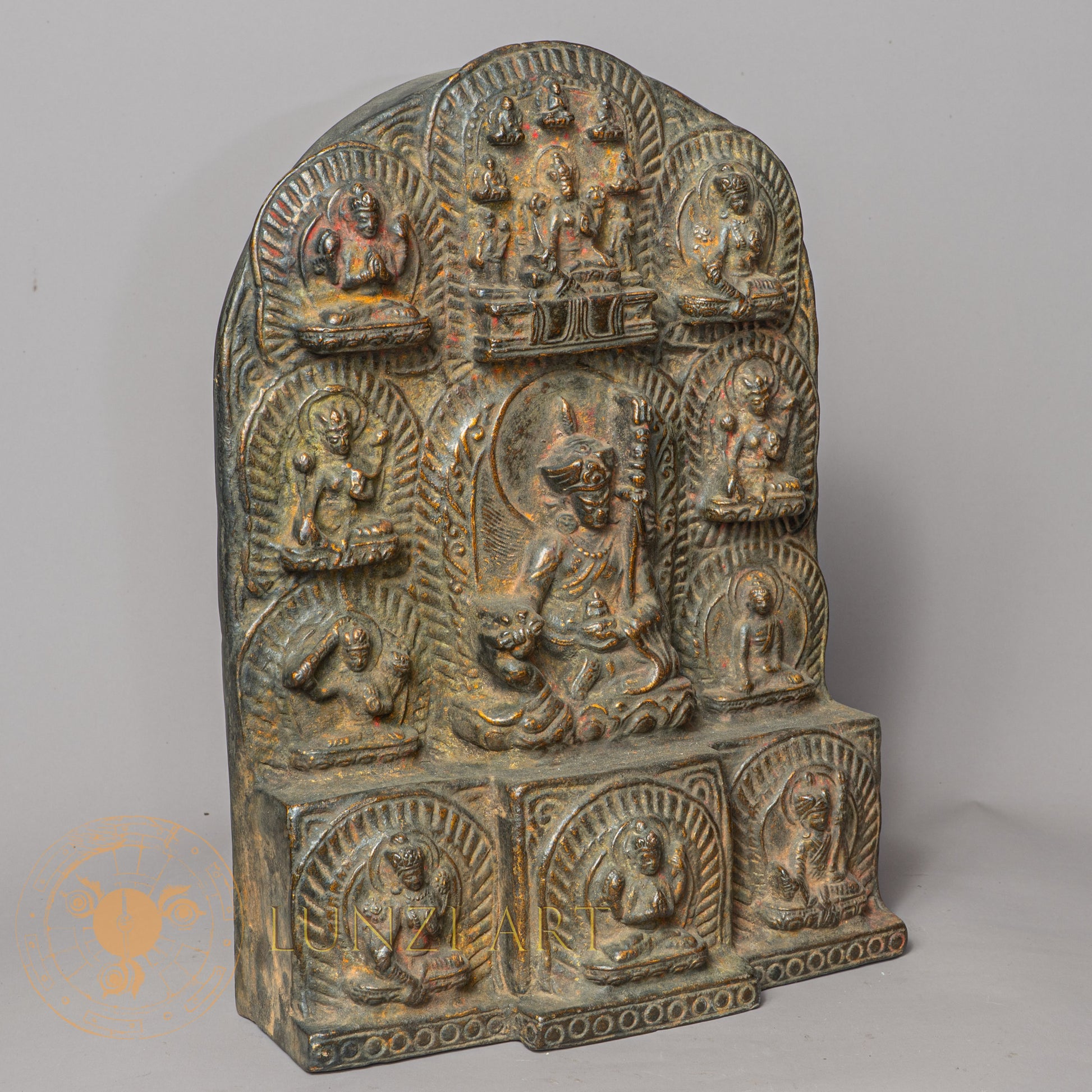 Guru Rinpoche Temple Altar | Hand-Carved Wood & Clay Padmasambhava Relief - w-s-sh-gra-0009