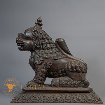 Hand-Carved Chinthe (Guardian Lion) Pair | Sacred Karma Wood - W-B-DT-LP-0020