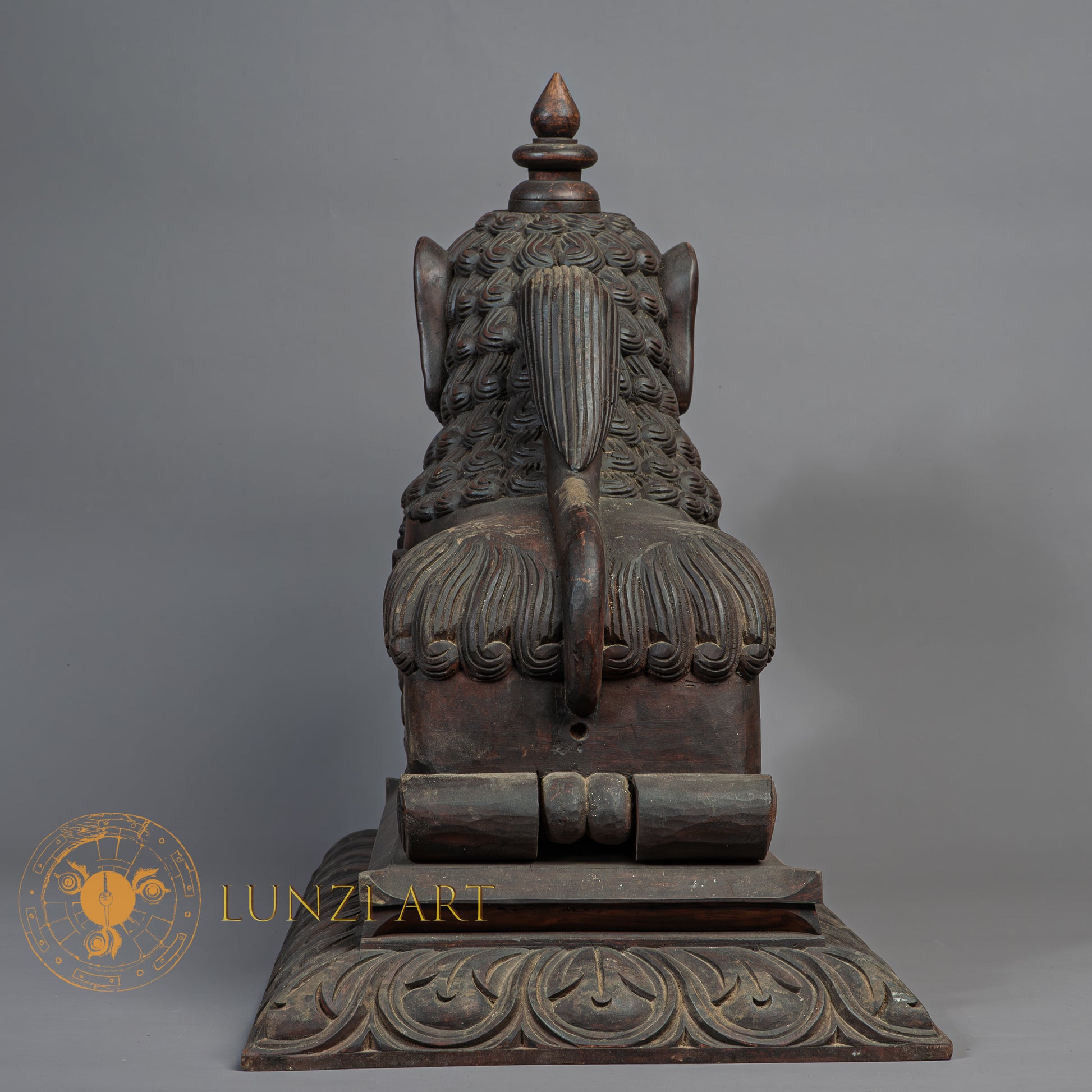Hand-Carved Chinthe (Guardian Lion) Pair | Sacred Karma Wood - W-B-DT-LP-0020