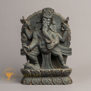 Hand-Carved Ganesha Wood Statue | Sacred Karma Wood - W-B-DT-G-0017
