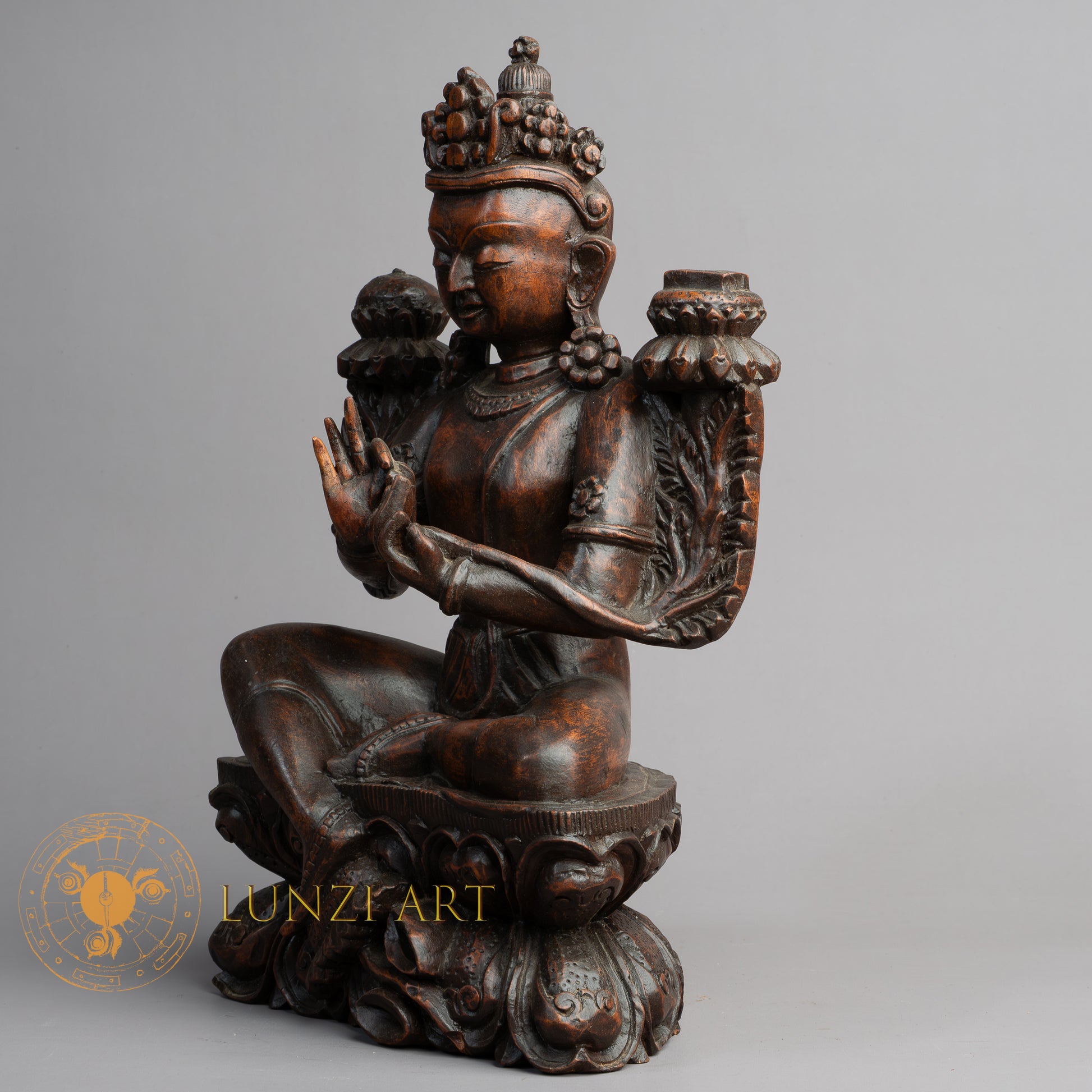 Hand-Carved Green Tara Wood Statue | Sacred Karma Wood - W-B-DT-T-0018