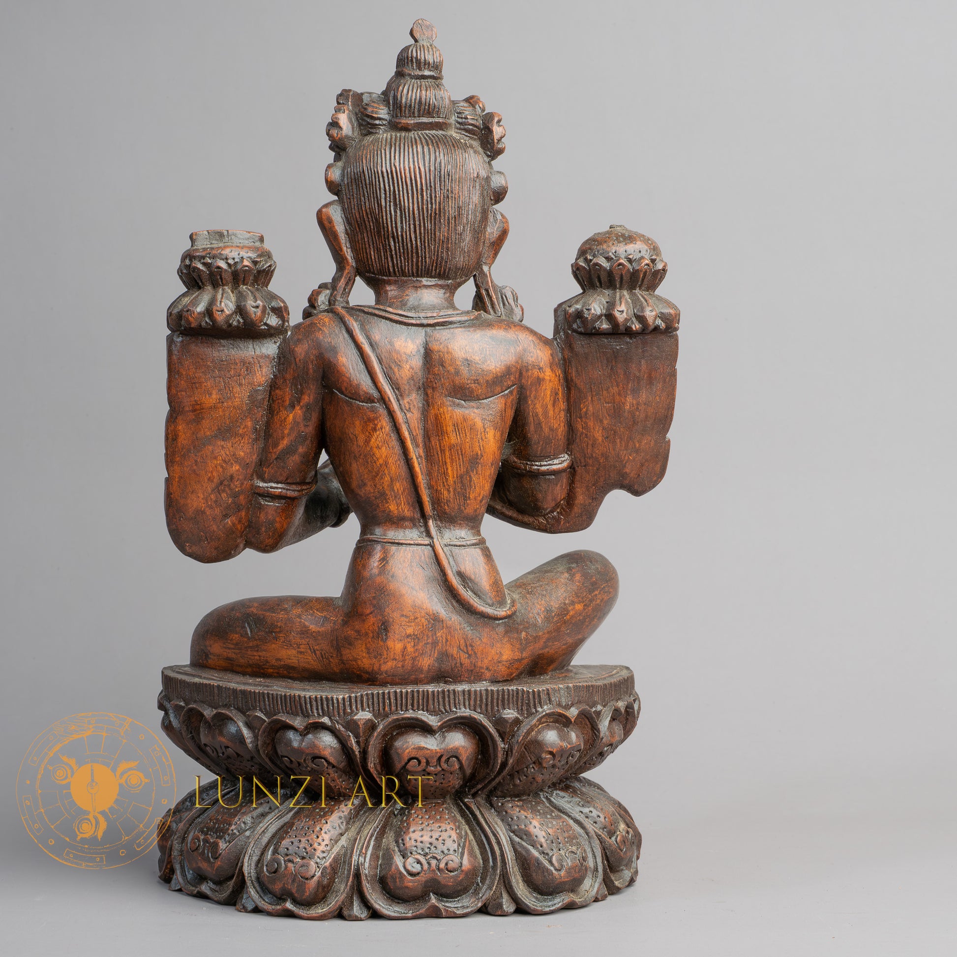 Hand-Carved Green Tara Wood Statue | Sacred Karma Wood - W-B-DT-T-0018