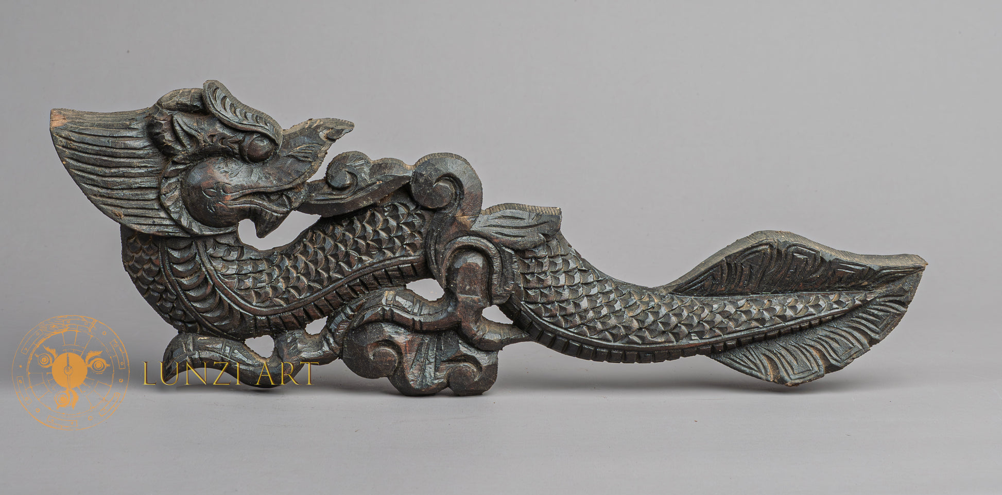 Hand-Carved Mythical Sea Dragon (Makara) | Sacred Karma Wood - W-B-DT-D-0007