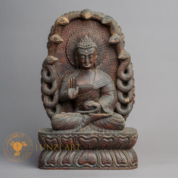 Hand-Carved Nagarjuna Wood Statue | Sacred Karma Wood - W-B-DT-N-0016