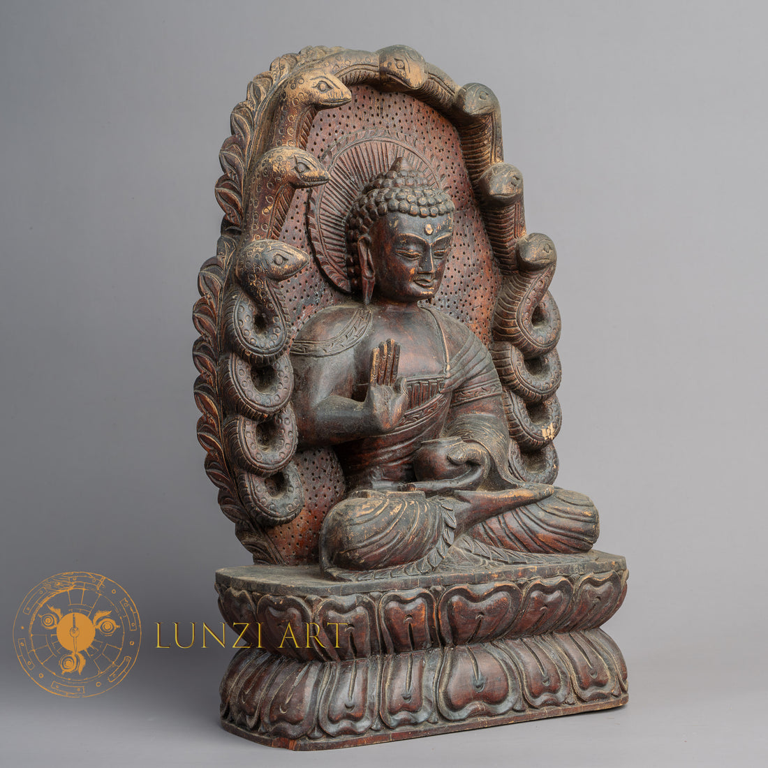 Hand-Carved Nagarjuna Wood Statue | Sacred Karma Wood - W-B-DT-N-0016