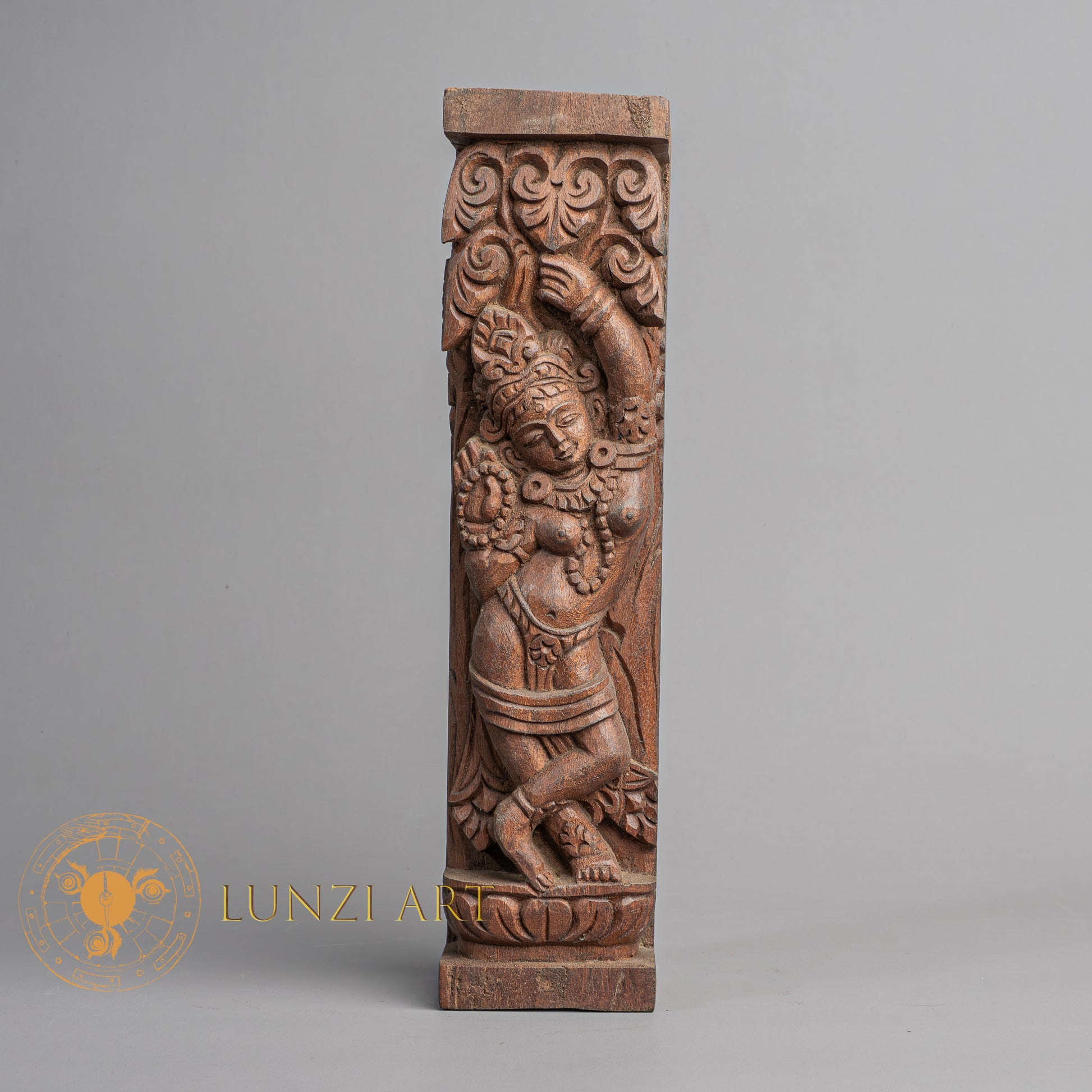 Hand-Carved Salabhanjika Yakshini Wood Tundal Sculpture | Sacred Karma Wood - W-B-DT-DP-0006