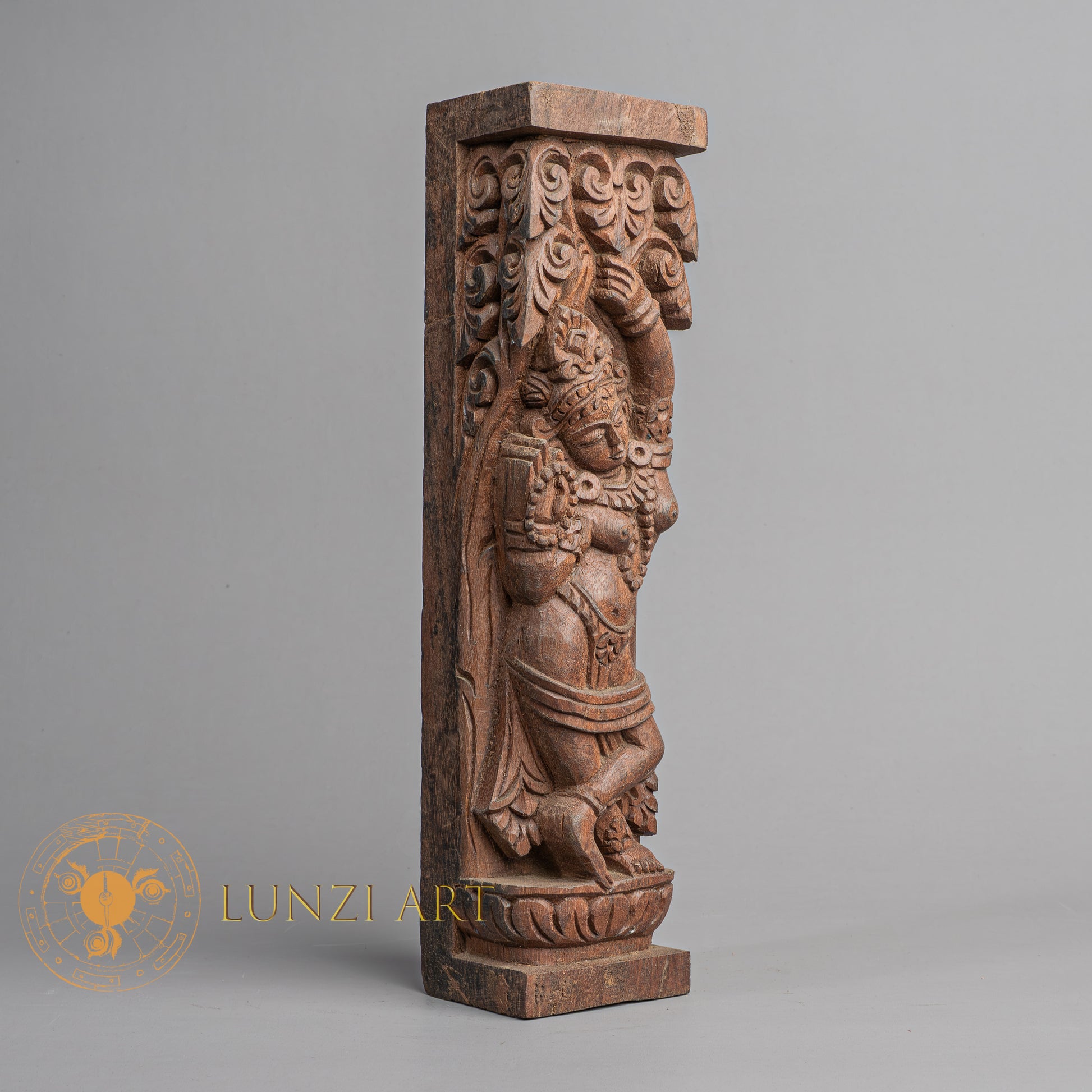 Hand-Carved Salabhanjika Yakshini Wood Tundal Sculpture | Sacred Karma Wood - W-B-DT-DP-0006