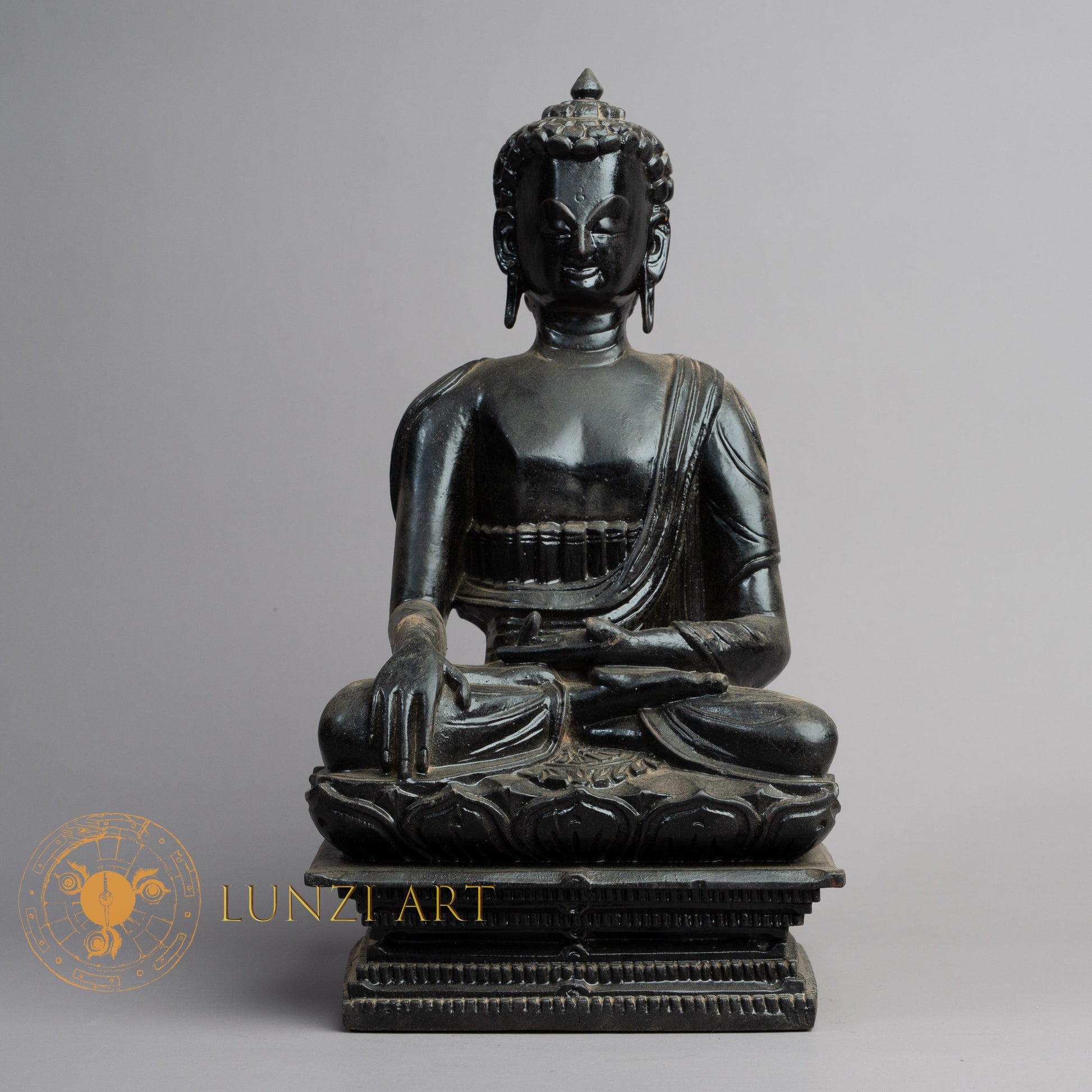 Hand-Carved Shakyamuni Buddha Statue | Sacred Karma Wood - W-B-DT-BS-0015