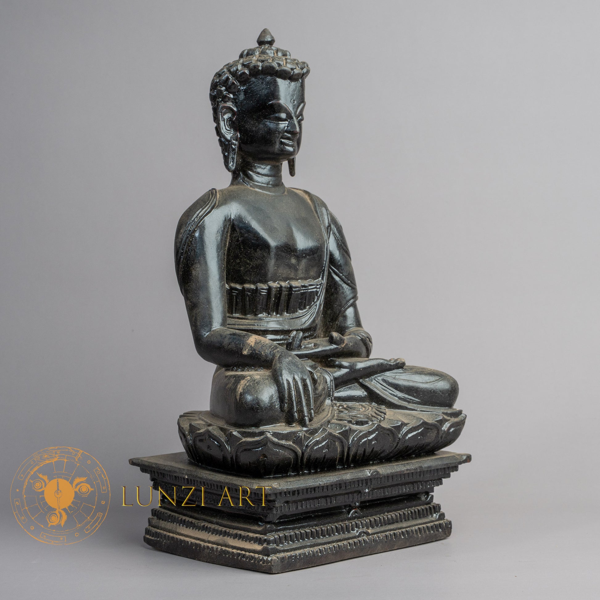 Hand-Carved Shakyamuni Buddha Statue | Sacred Karma Wood - W-B-DT-BS-0015