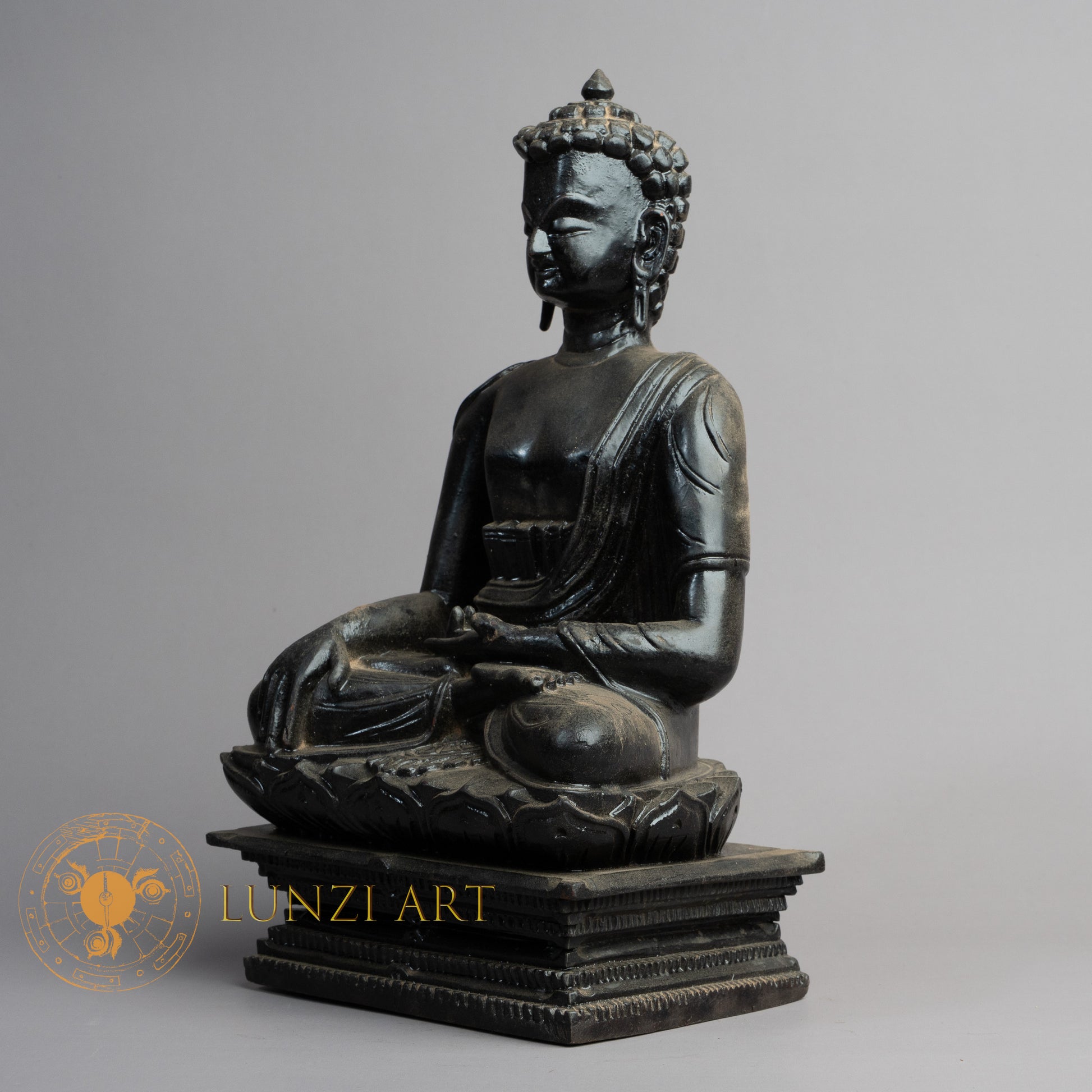 Hand-Carved Shakyamuni Buddha Statue | Sacred Karma Wood - W-B-DT-BS-0015