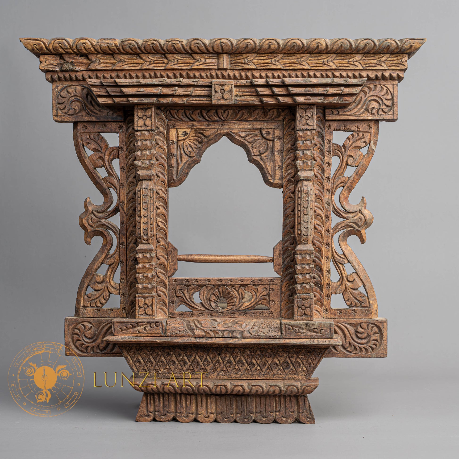 Hand-Carved Traditional Deshay Jhyal (Sacred Window) | Sacred Karma Wood - W-B-DT-W-0005