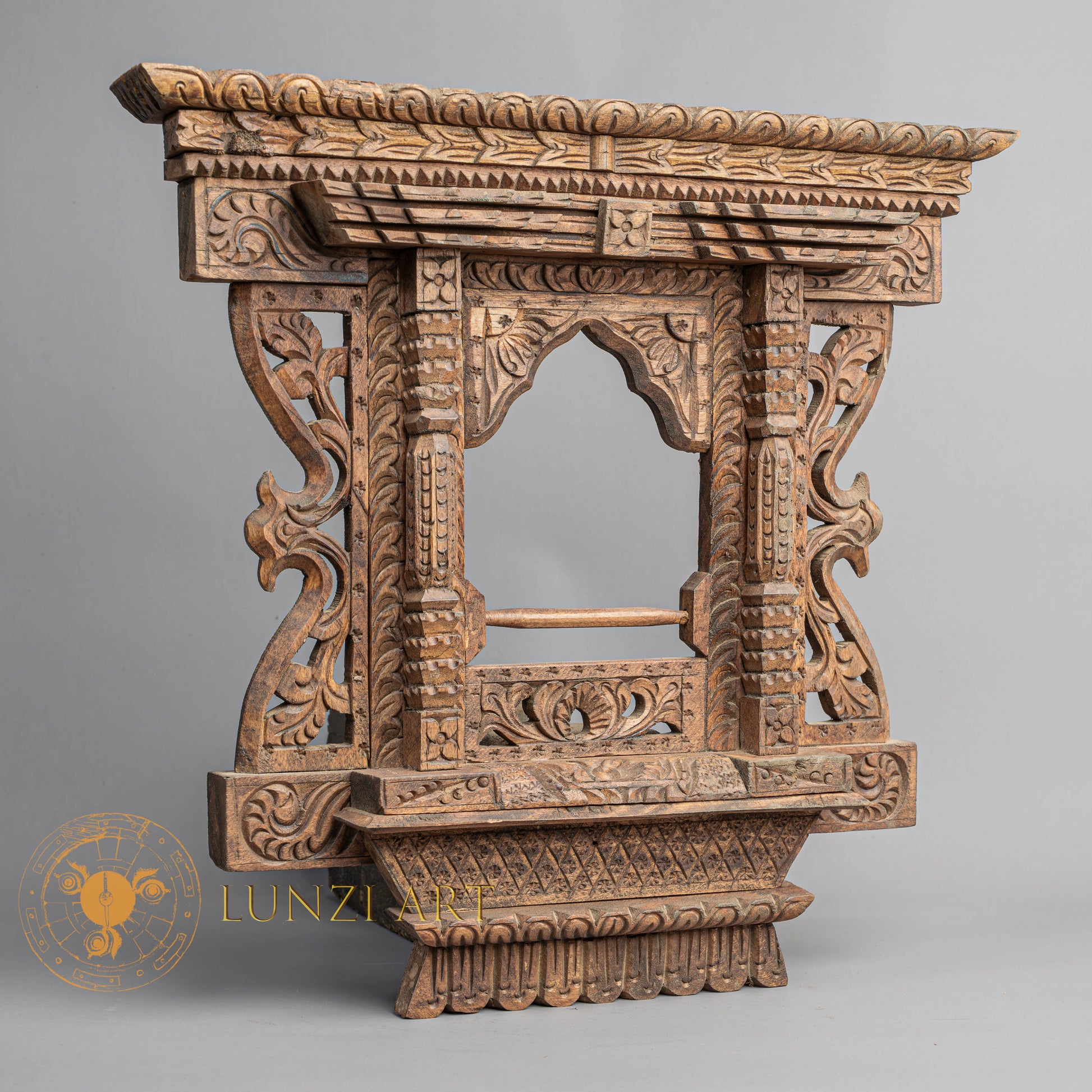 Hand-Carved Traditional Deshay Jhyal (Sacred Window) | Sacred Karma Wood - W-B-DT-W-0005