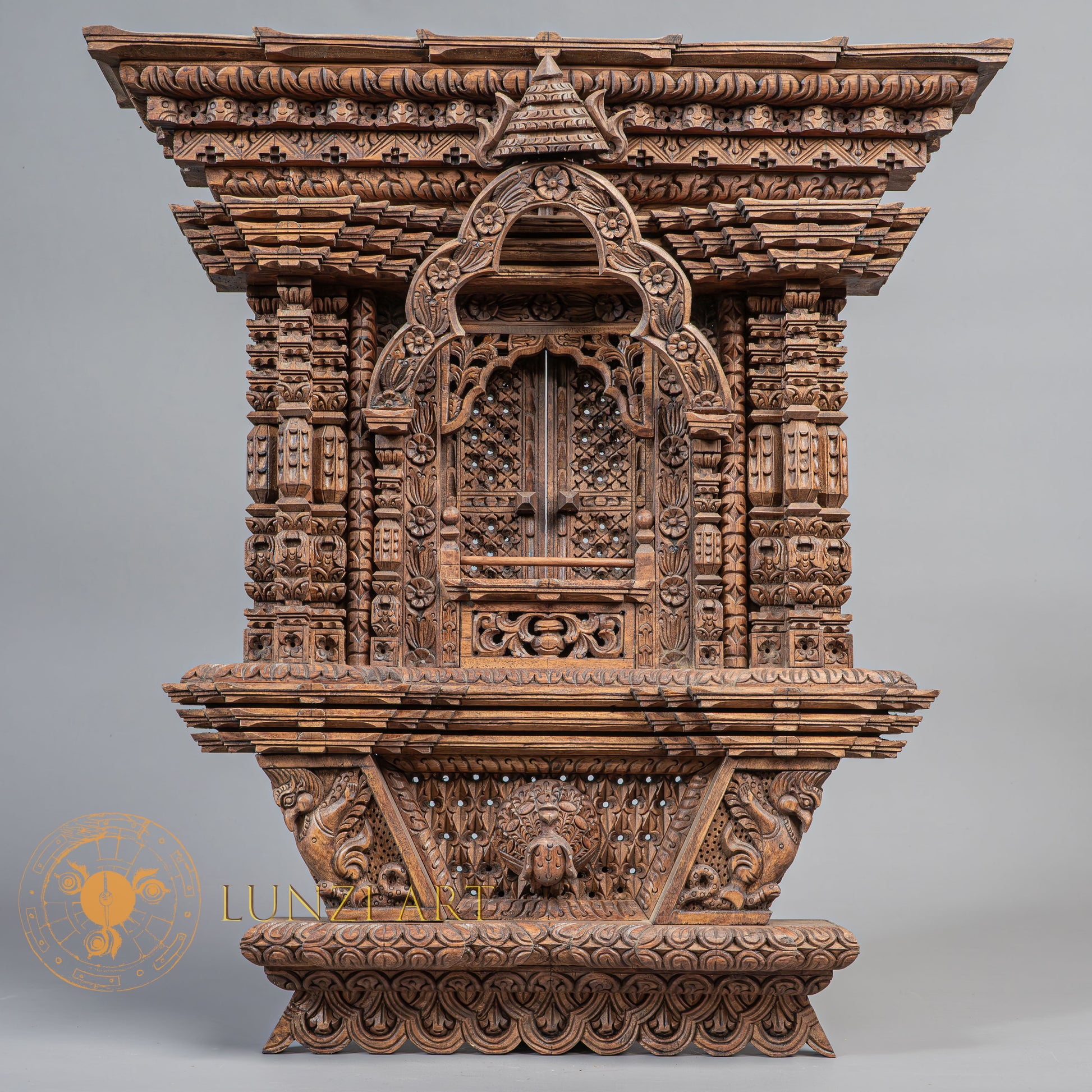 Hand-Carved Traditional Newari Window (Aankhyajhyal) | Sacred Karma Wood - W-B-DT-W-0022