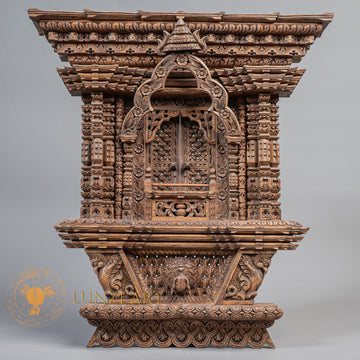 Hand-Carved Traditional Newari Window (Aankhyajhyal) | Sacred Karma Wood - W-B-DT-W-0022