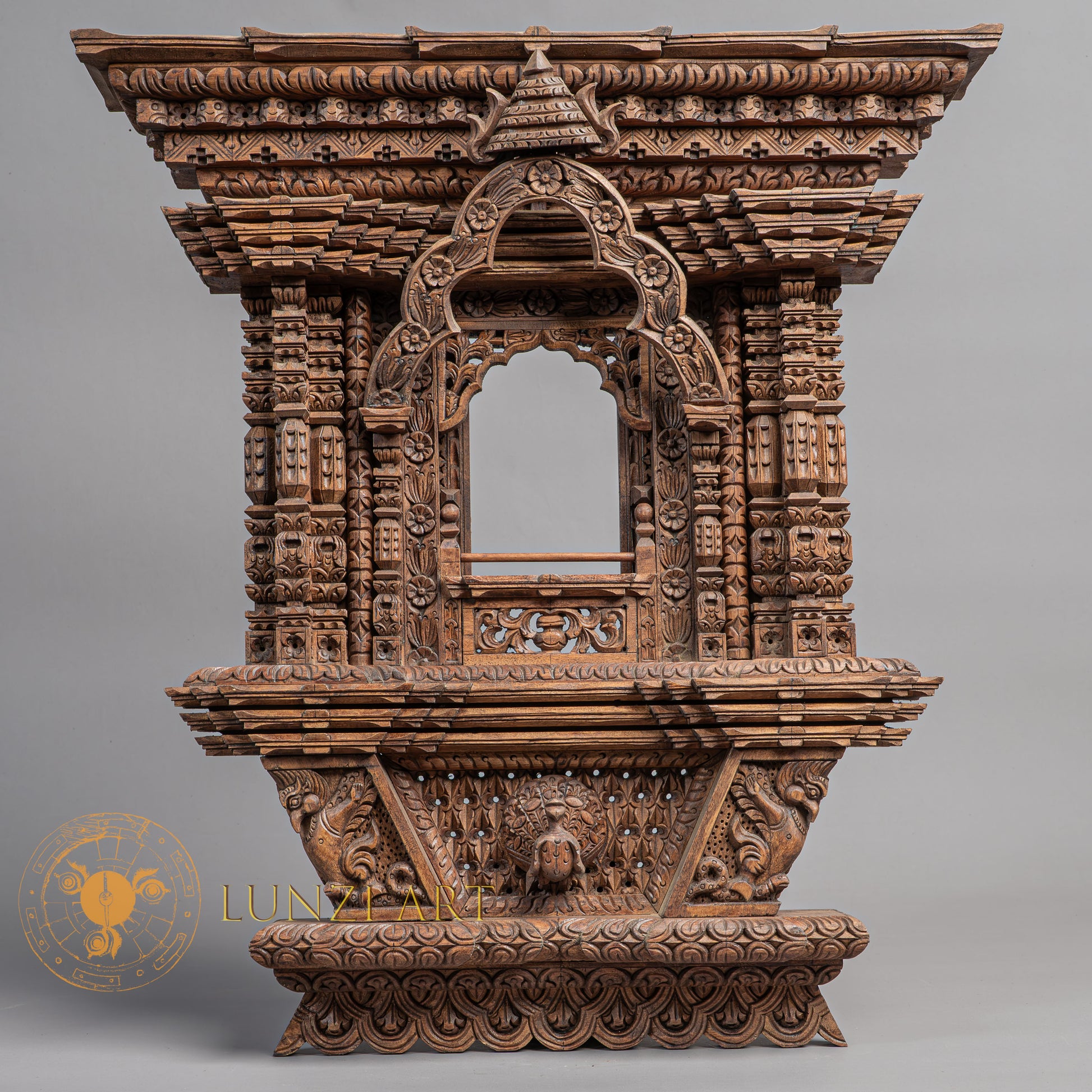 Hand-Carved Traditional Newari Window (Aankhyajhyal) | Sacred Karma Wood - W-B-DT-W-0022