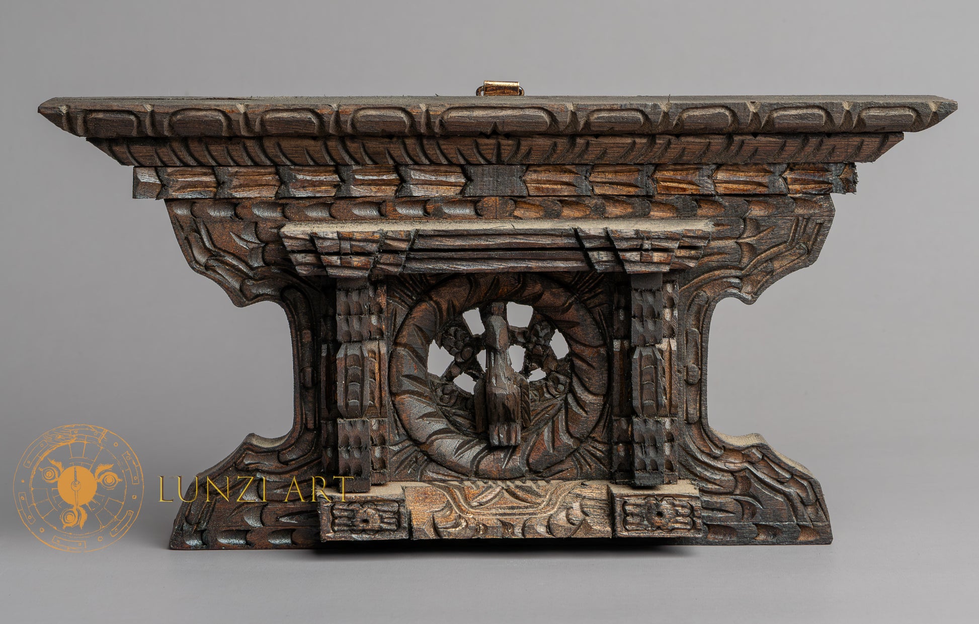 Hand-Carved Traditional Peacock Window (Mayur Jhyal) | Sacred Karma Wood - W-B-DT-PW-0001