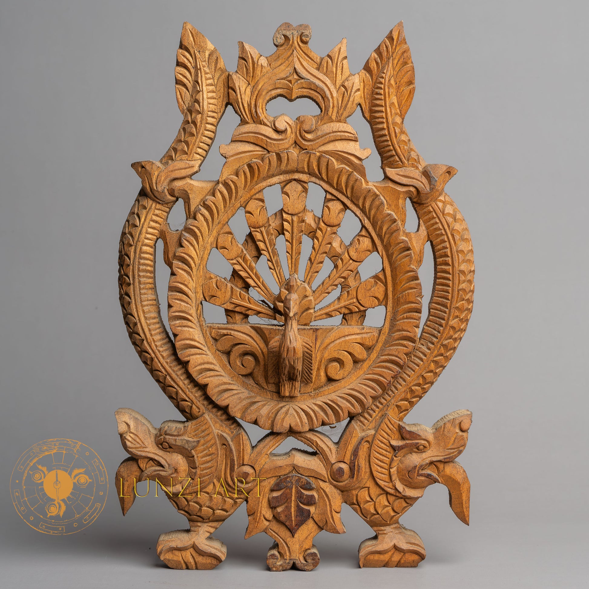 Hand-Carved Traditional Peacock Window (Mayur Jhyal) | Sacred Karma Wood - W-B-DT-PW-0002