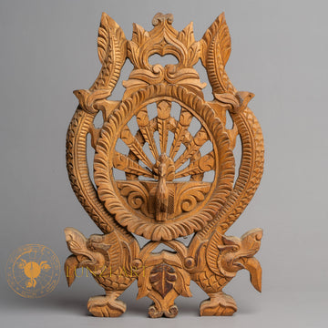 Hand-Carved Traditional Peacock Window (Mayur Jhyal) | Sacred Karma Wood - W-B-DT-PW-0002
