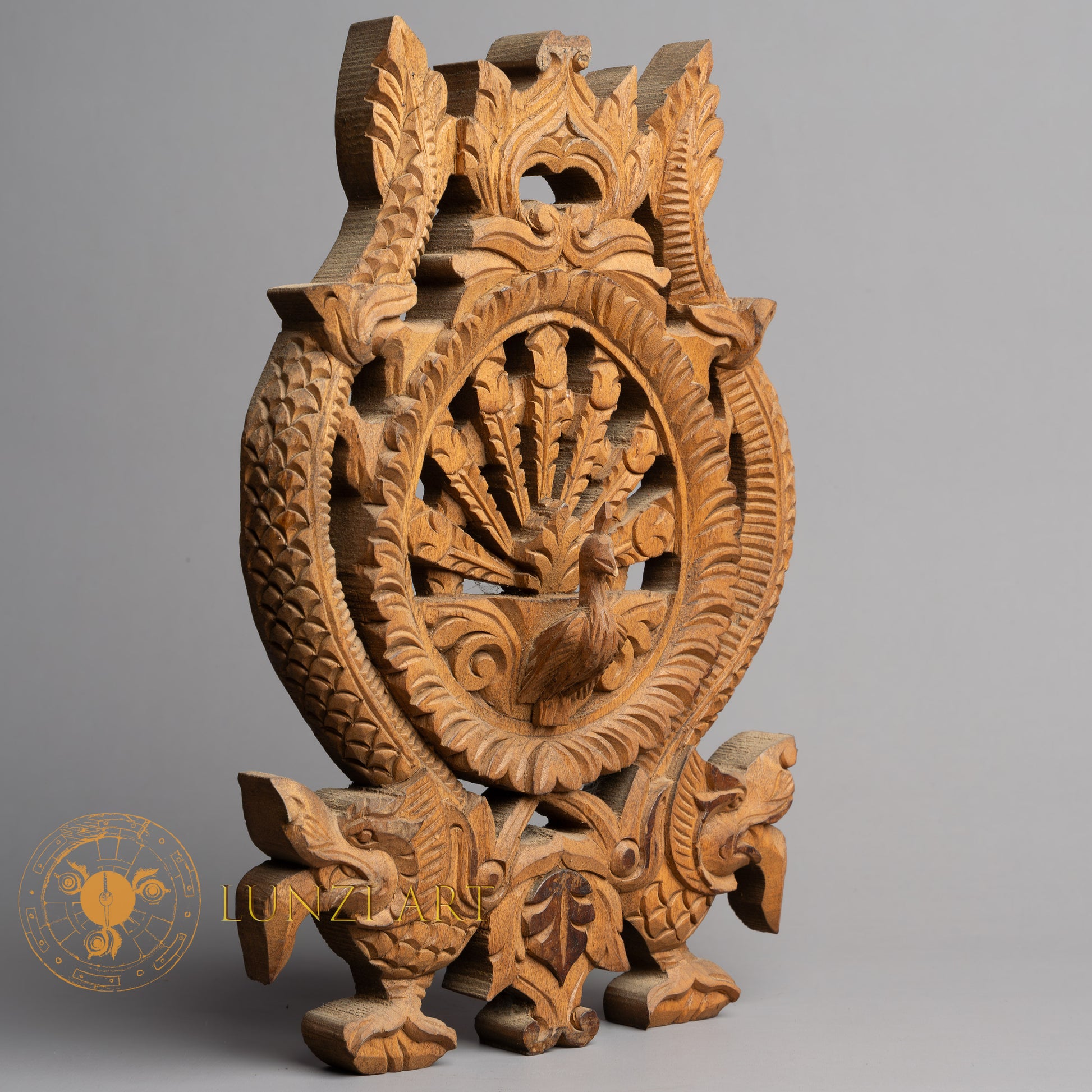 Hand-Carved Traditional Peacock Window (Mayur Jhyal) | Sacred Karma Wood - W-B-DT-PW-0002