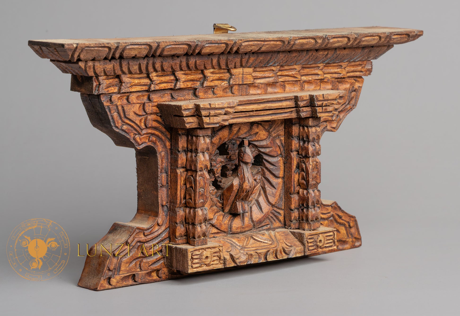 Hand-Carved Traditional Peacock Window (Mayur Jhyal) | Sacred Karma Wood - W-B-DT-PW-0003