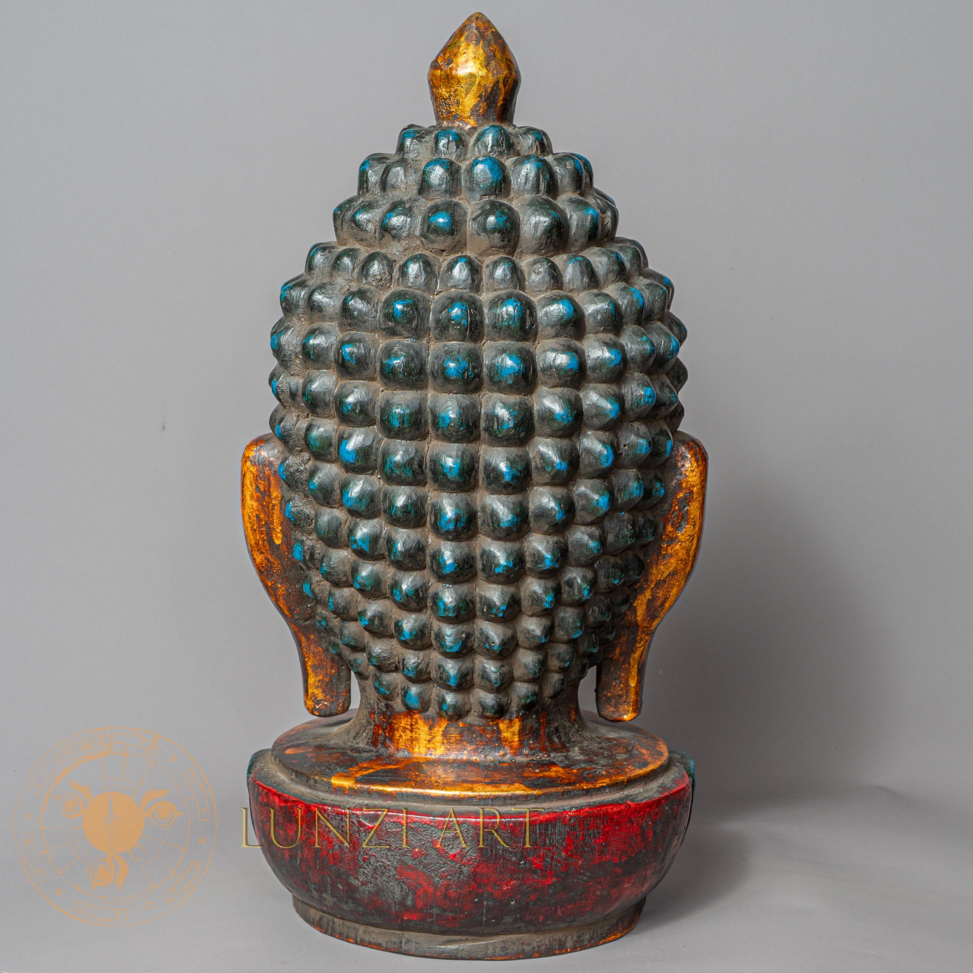 Hand-Carved Wooden Shakyamuni Buddha Head Statue | Antique Style Gold Bust - w-s-sh-sbs-0001