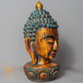 Hand-Carved Wooden Shakyamuni Buddha Head Statue | Antique Style Gold Bust - w-s-sh-sbs-0001