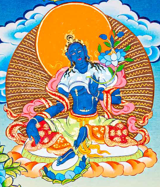 Hand-Painted 21 Green Tara Thangka - T-S-BT-RB-AU-TT-0066