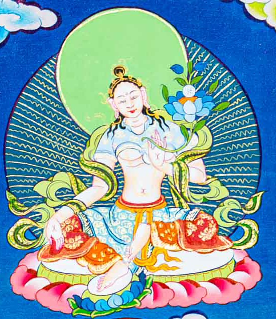 Hand-Painted 21 Green Tara Thangka - T-S-BT-RB-AU-TT-0066
