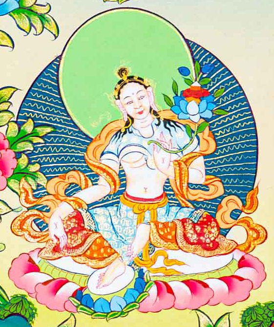Hand-Painted 21 Green Tara Thangka - T-S-BT-RB-AU-TT-0066