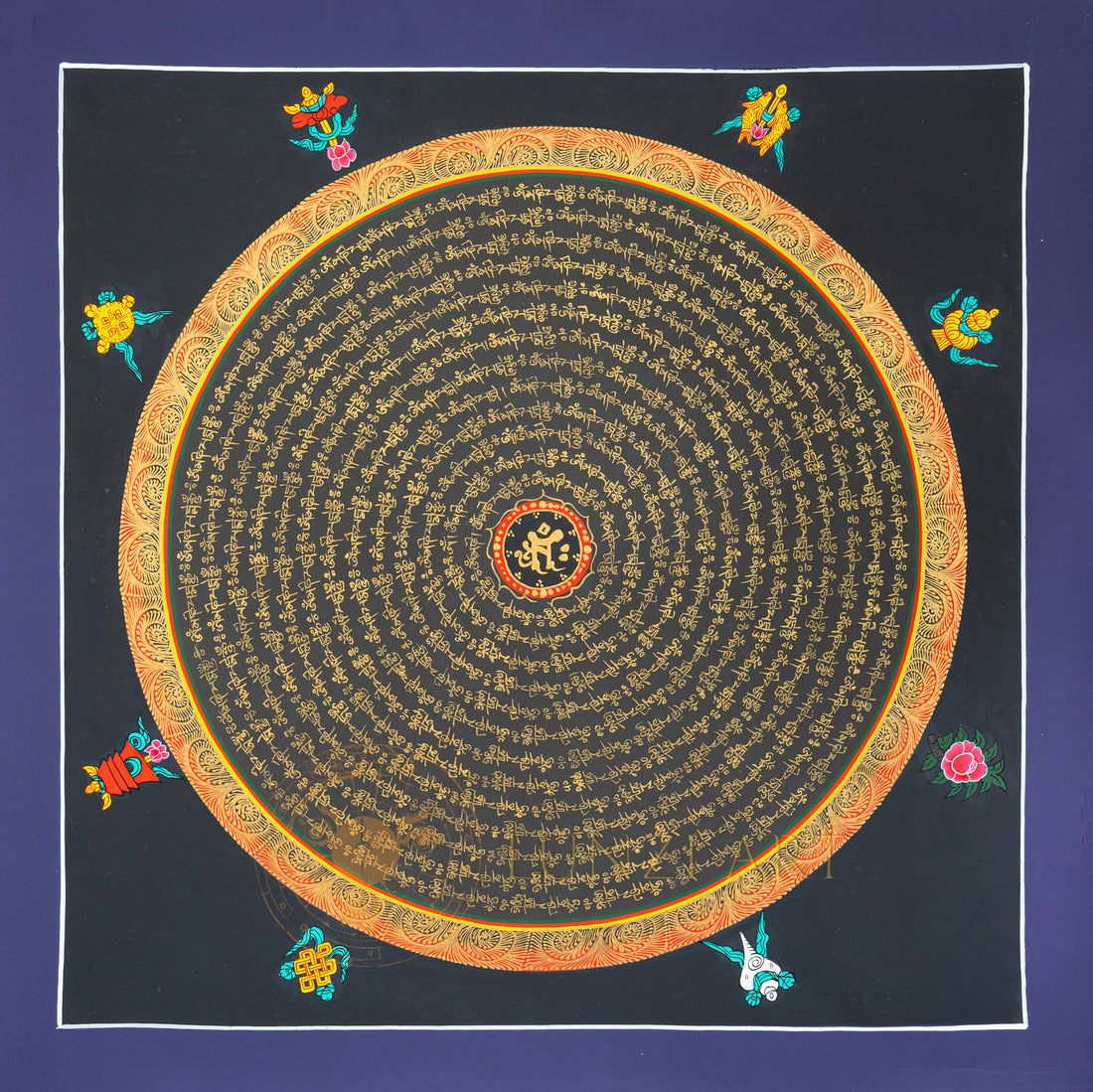 Hand-Painted Ashtamangala Mantra Mandala Thangka - T-N-ET-CB-MM-0040