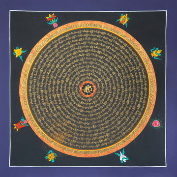 Hand-Painted Ashtamangala Mantra Mandala Thangka - T-N-ET-CB-MM-0040