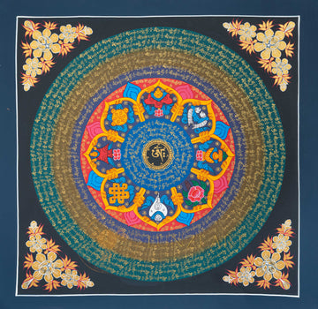 Hand-Painted Ashtamangala Om Mantra Mandala Thangka - T-N-ET-CB-MM-0035
