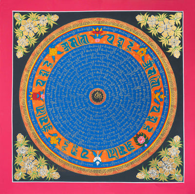 Hand-Painted Ashtamangala Om Mantra Mandala Thangka - T-N-ET-CB-MM-0037