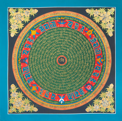 Hand-Painted Ashtamangala Om Mantra Mandala Thangka - T-N-ET-CB-MM-0038