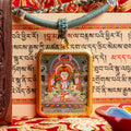 Hand-Painted Avalokiteshvara (Chenrezig) Rectangular Locket (Ghau) Thangka - L-C-64