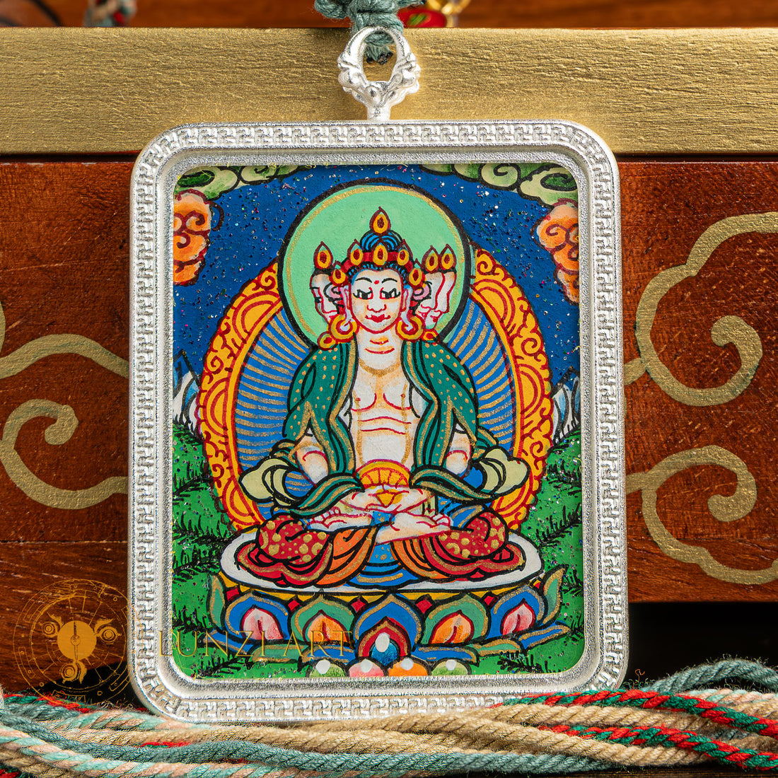 Hand-Painted Avalokiteshvara Locket Thangka: The All-Seeing Listener - L-MFA-0017