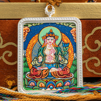 Hand-Painted Avalokiteshvara Locket Thangka: The Embodiment of Universal Love - L-A-0024