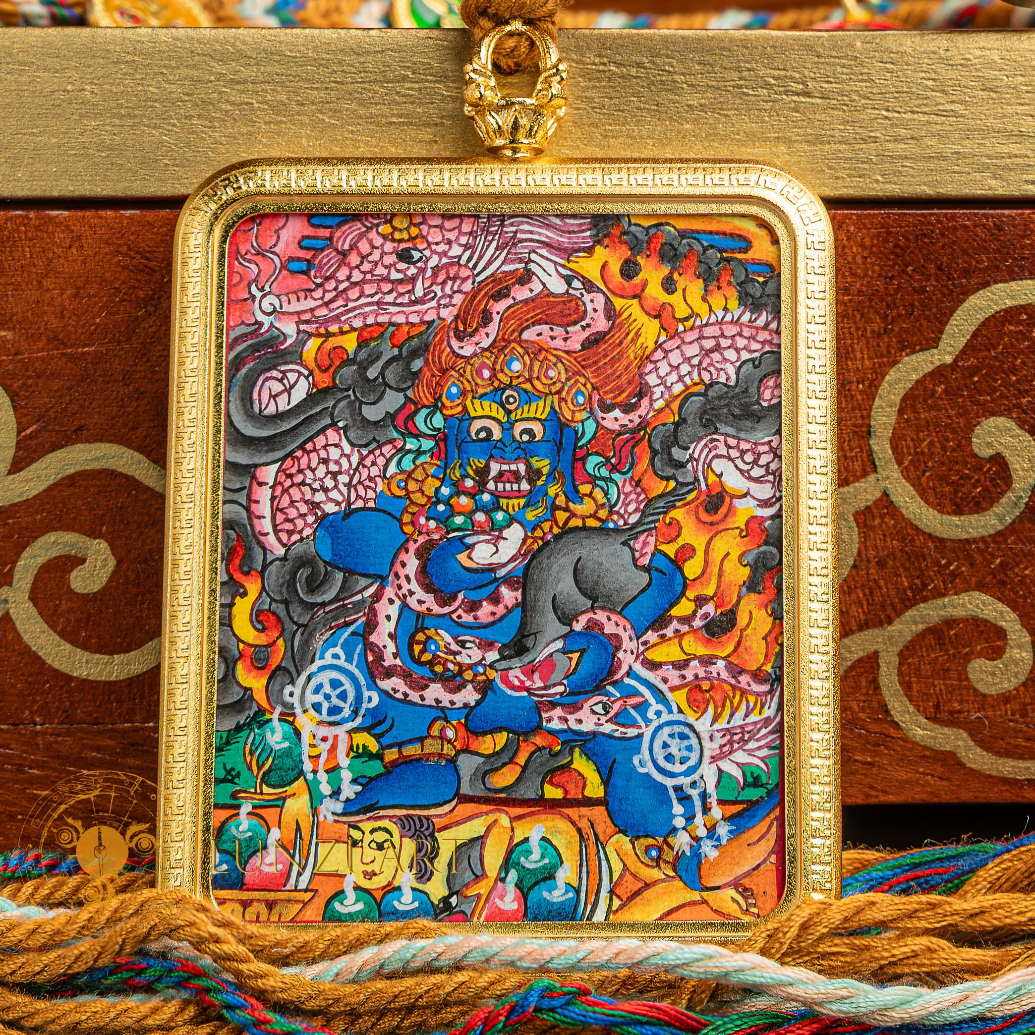 Hand-Painted Black Jambhala Ghau Locket Thangka