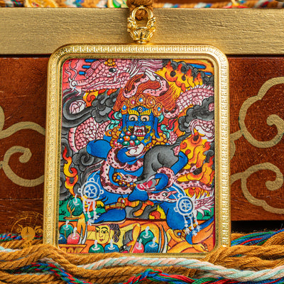 Hand-Painted Black Jambhala Ghau Locket Thangka - L-BJ-0004