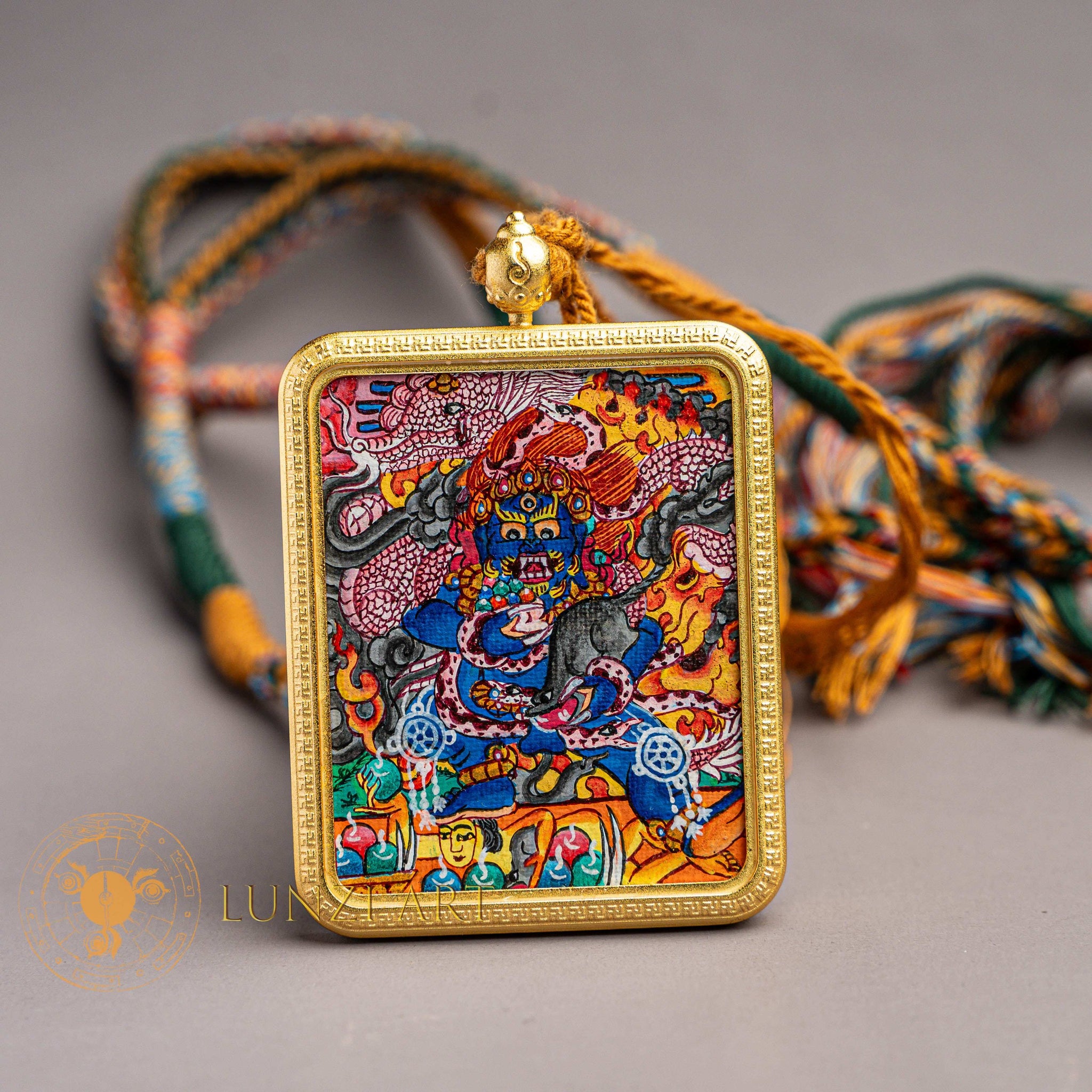 Hand-Painted Black Jambhala Ghau Locket Thangka - Thangka