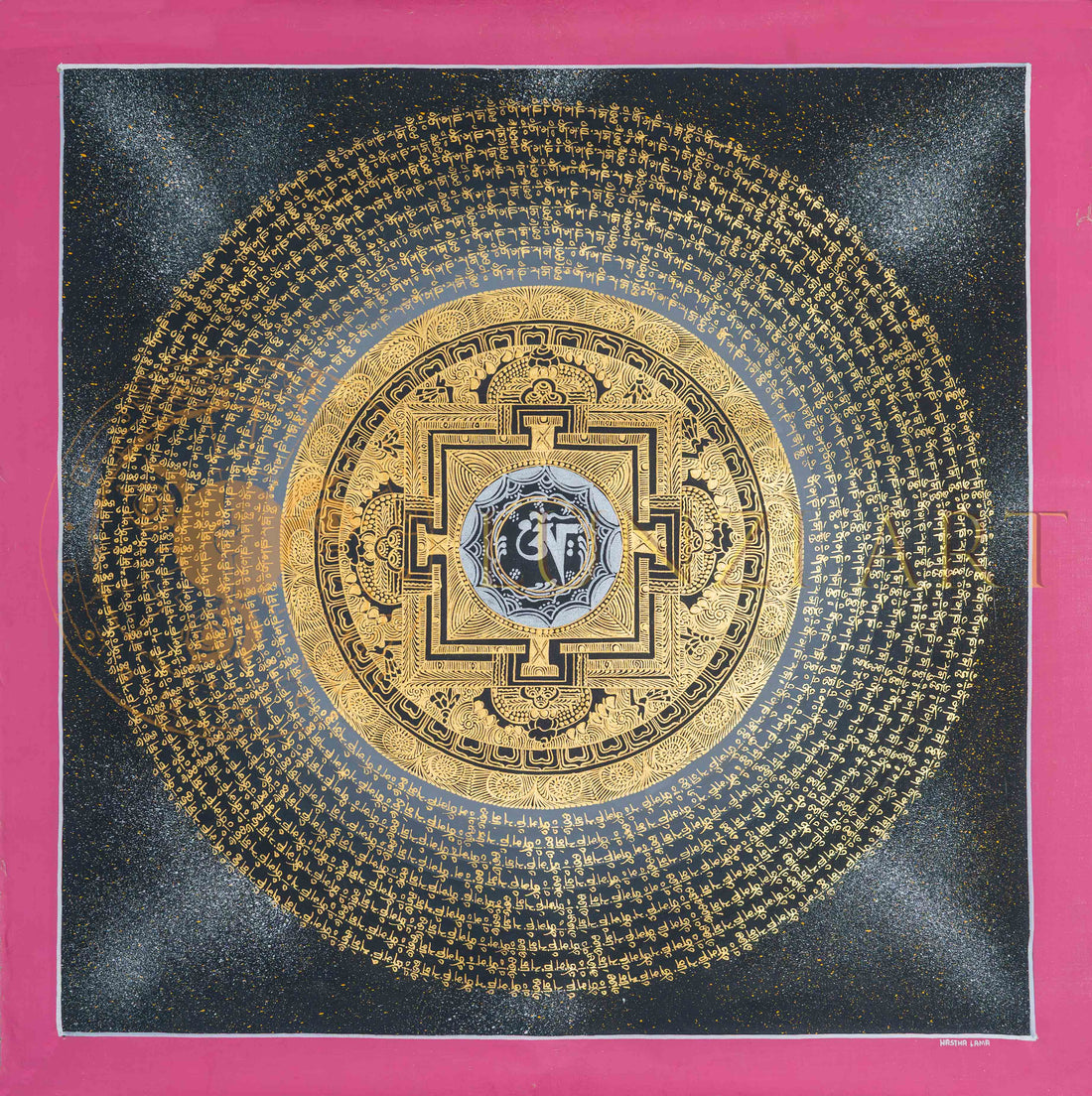 Hand-Painted Celestial Om Mantra Mandala Thangka - T-PS-SS-BB-GMM-81