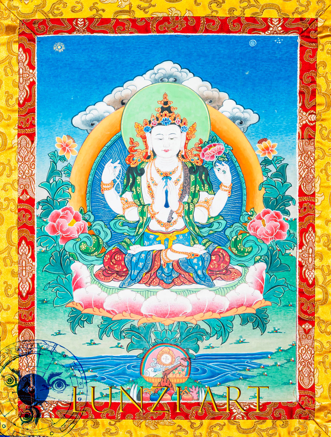 Hand-Painted Chengresi Thangka Sacred Protector and Divine Energy - T-B-AS-BB-C-0013