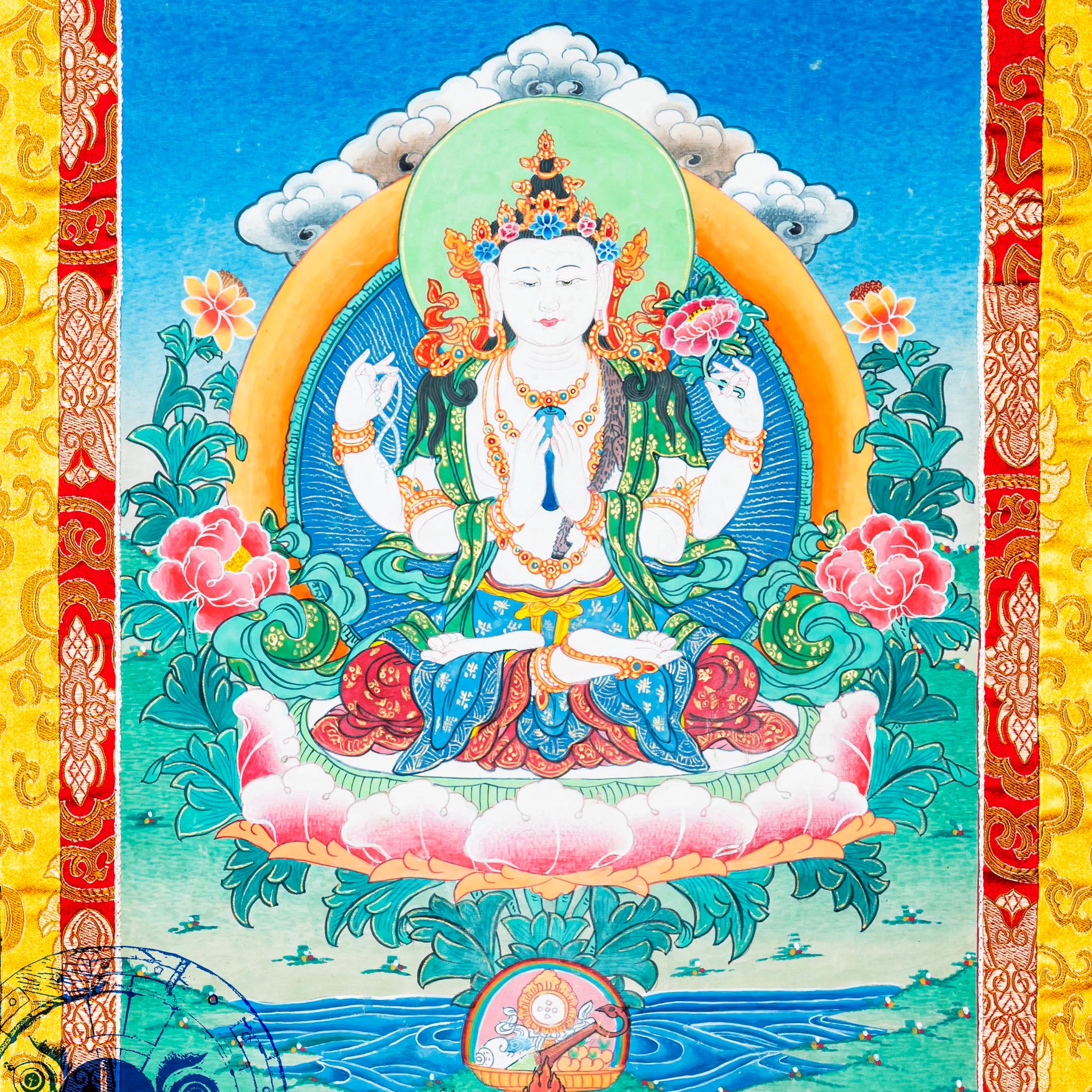 Hand-Painted Chengresi Thangka Sacred Protector and Divine Energy - Thangka