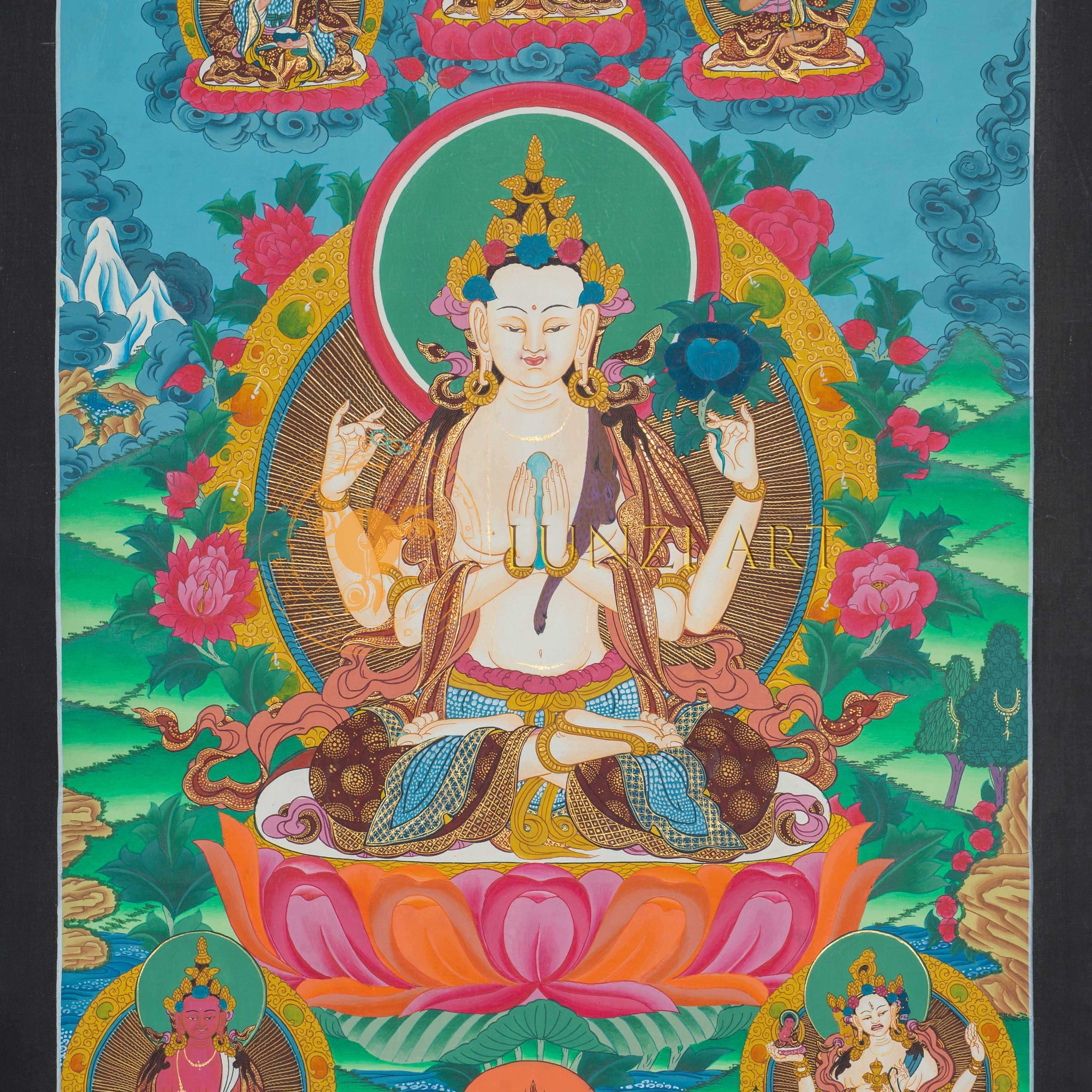 Hand-Painted Chengrezig Thangka - Thangka