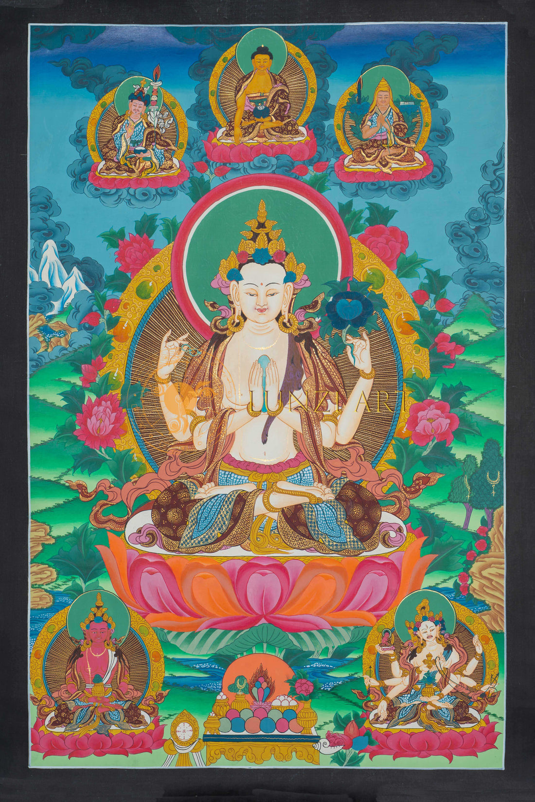 Hand-Painted Chenrezig Thangka - T-S-BT-BB-AU-C-0094