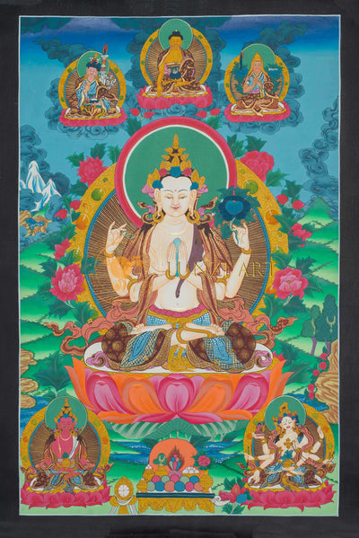 Hand-Painted Chenrezig Thangka - T-S-BT-BB-AU-C-0094