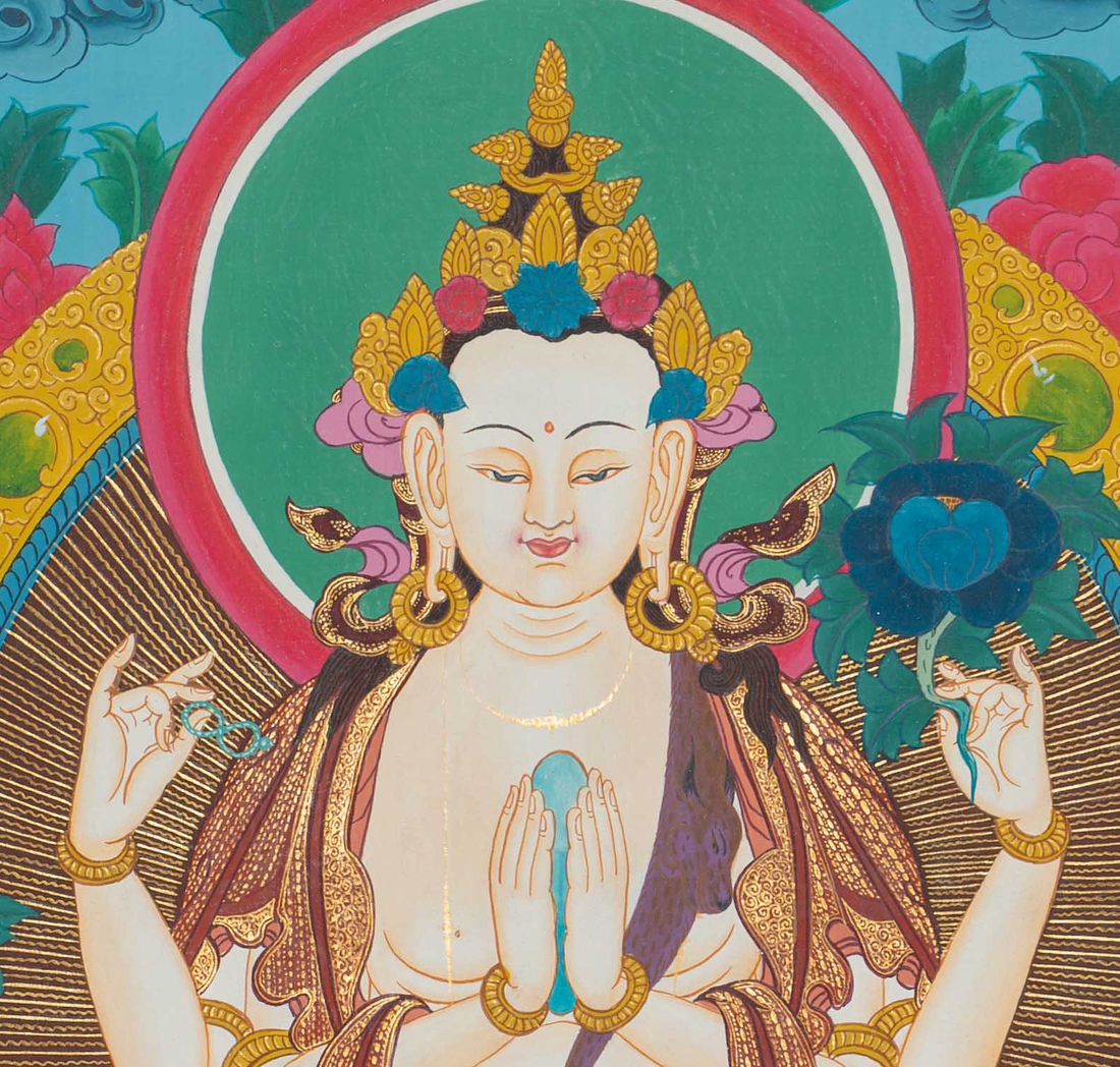 Hand-Painted Chenrezig Thangka - T-S-BT-BB-AU-C-0094
