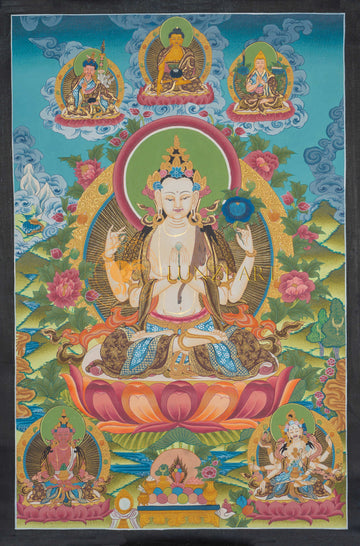 Hand-Painted Chenrezig Thangka - Thangka
