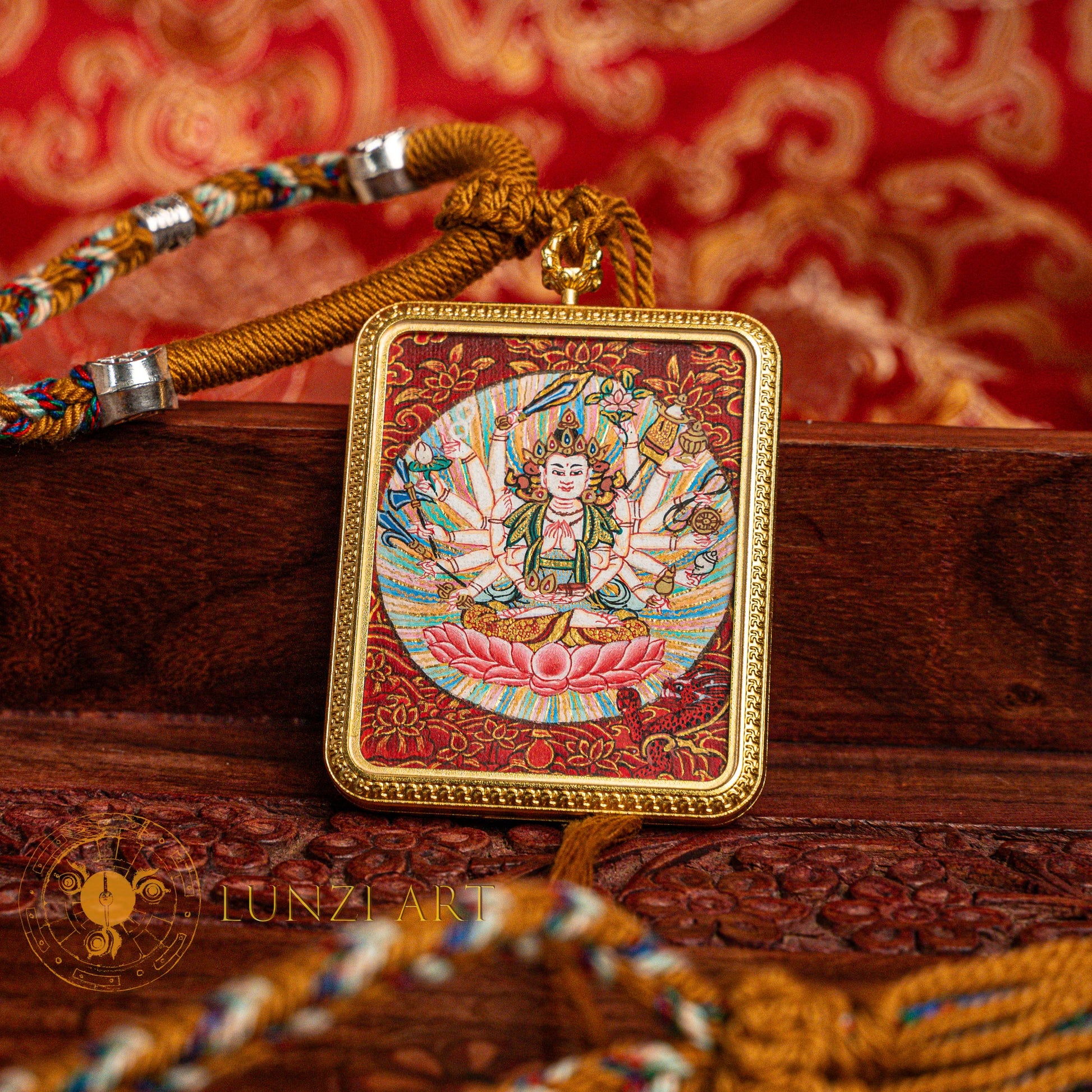 Hand-Painted Chundi Locket Thangka: The Swift Bestower - L-Y-0021